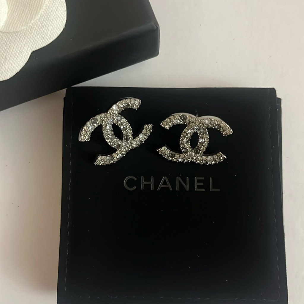 Chanel Cc Crystal Stud Earrings